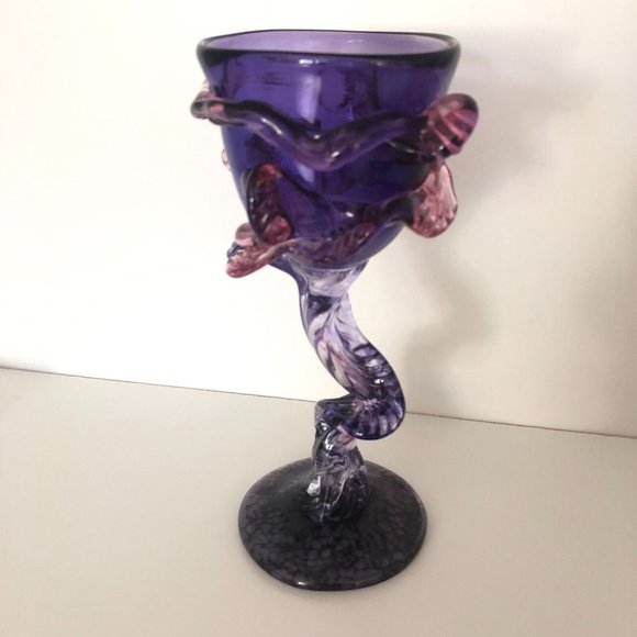 Hand Blown Candle Votive Holder 6" Tall Swirl Twist Purple & Pink Mythical EUC - Picture 2 of 4